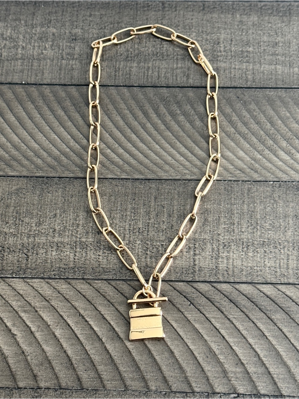 Gold-Tone Paperclip Padlock Necklace
